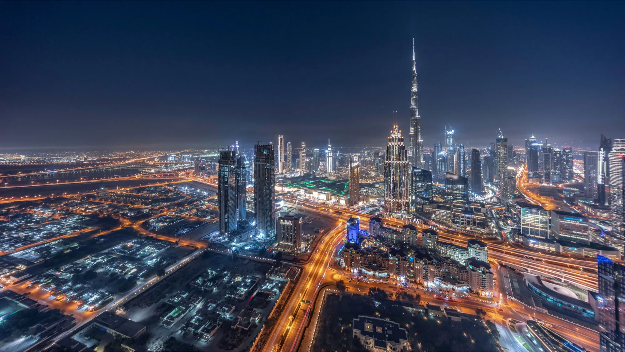 Dubai skyline at night, powered by Ducab's quality cables