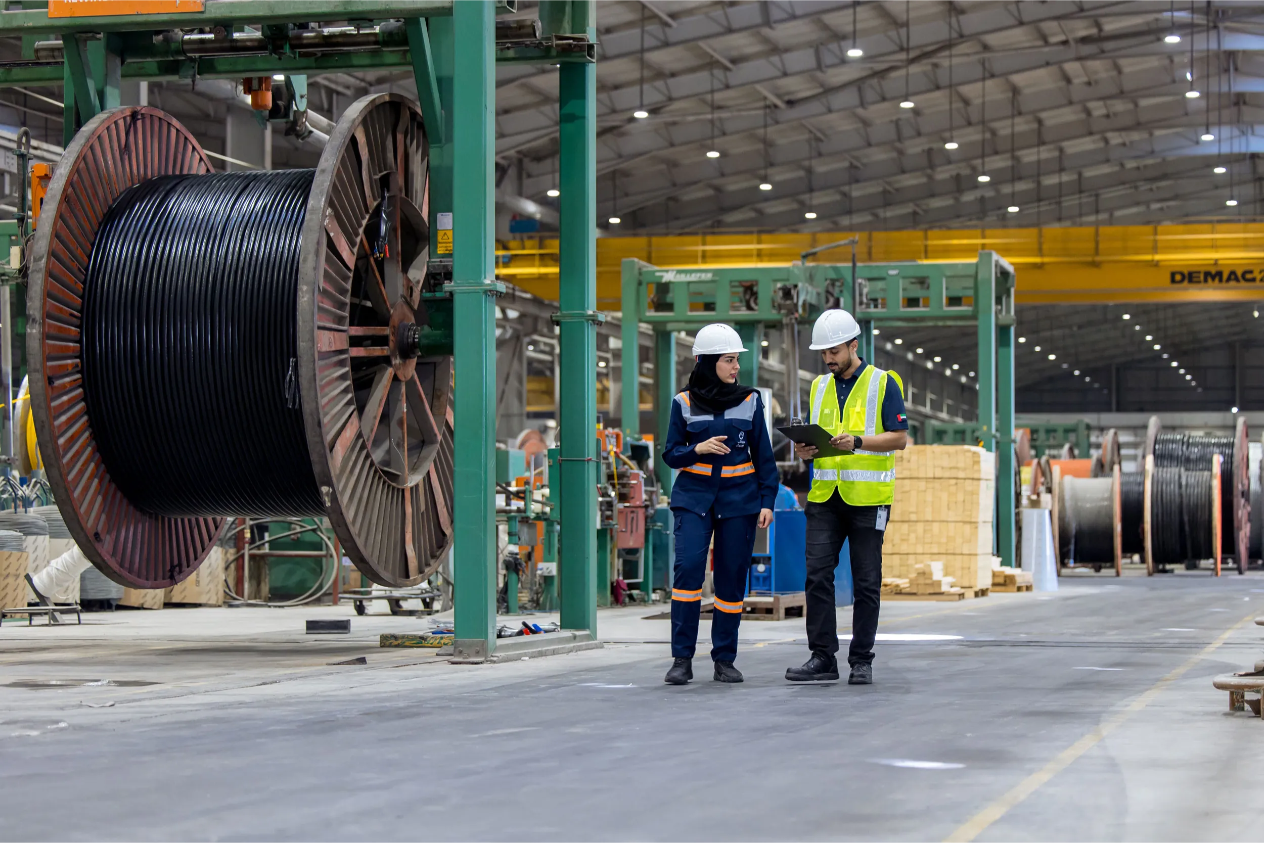 Ducab careers: Employees discussing plans in the factory