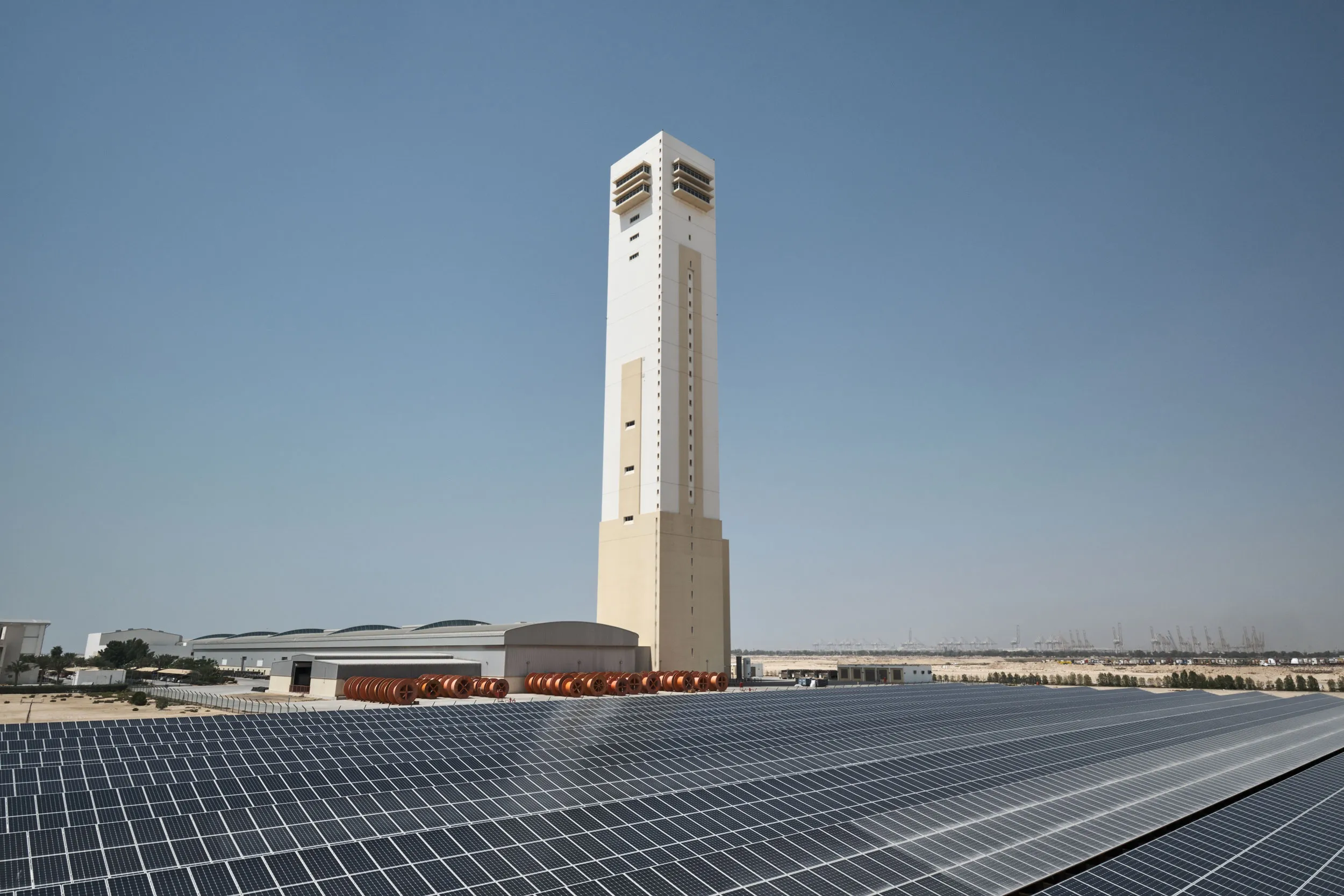 Ducab HV Tower located at a large solar panel farm