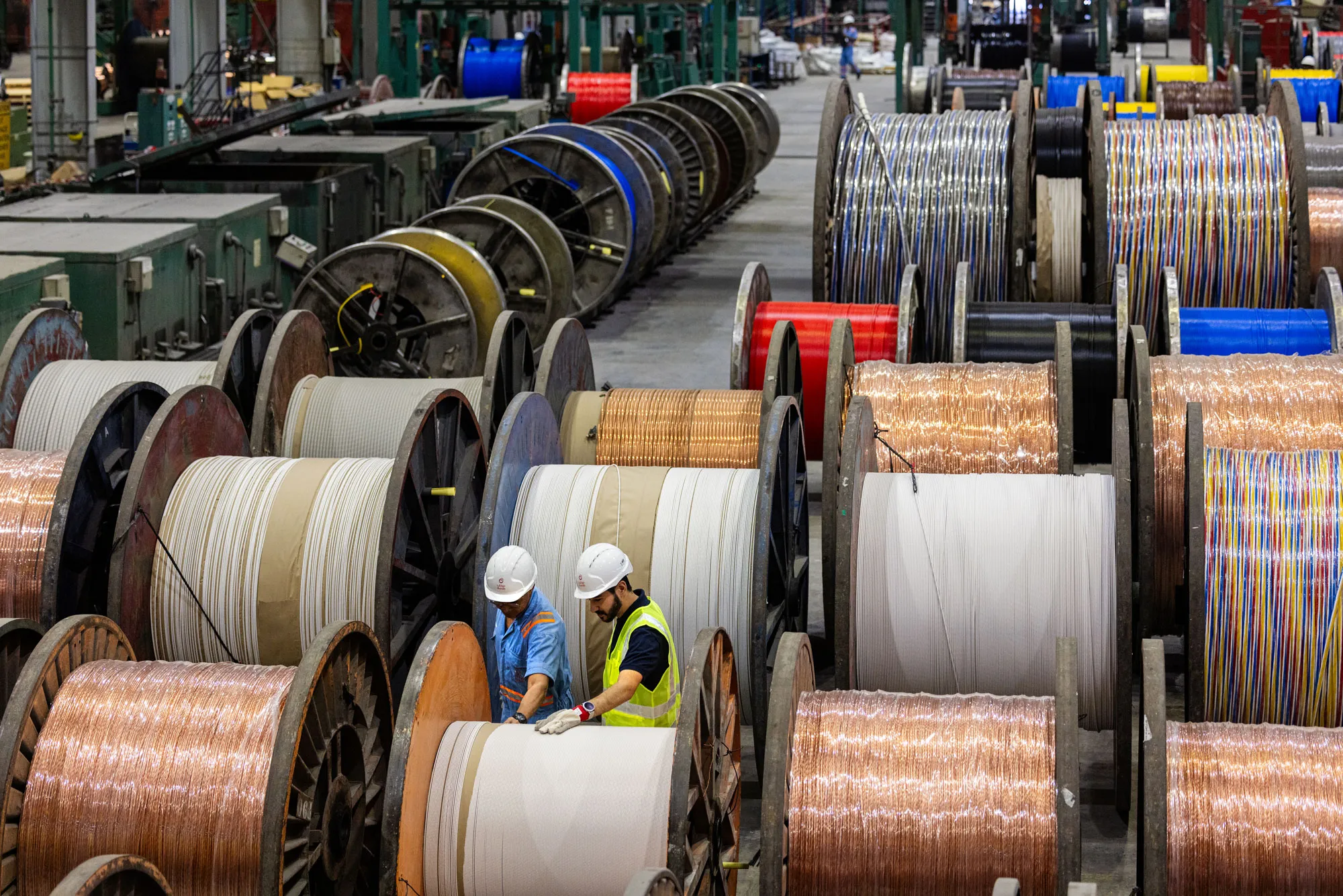 Large spools of copper wire at the Ducab manufacturing facility